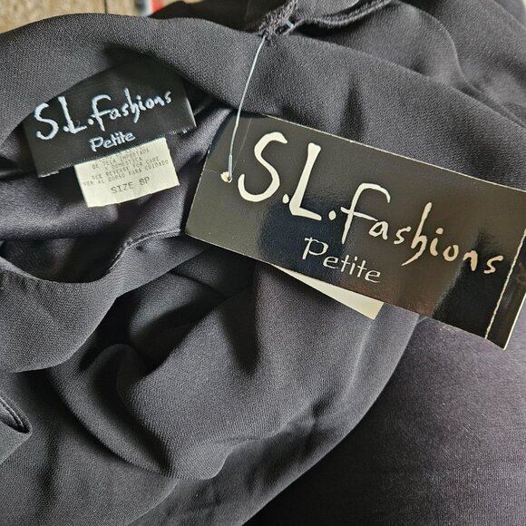 S.L. Fashions Womens Elegant Black Size 8 Petite V-Neck Layered Hem Dress Party - Picture 10 of 12
